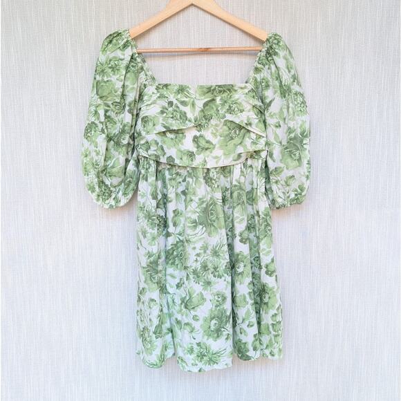 Abercrombie & Fitch Emerson Green Poplin Floral Short Sleeve Mini Dress, size M - Picture 1 of 8